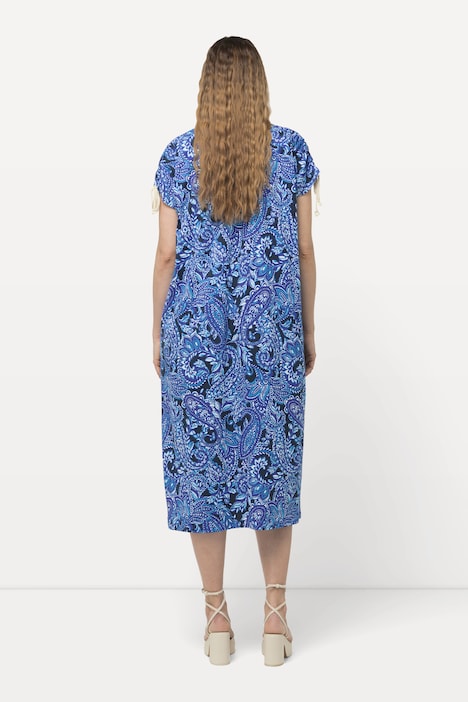 Jersey-Midikleid, A-Linie, V-Ausschnitt, Halbarm