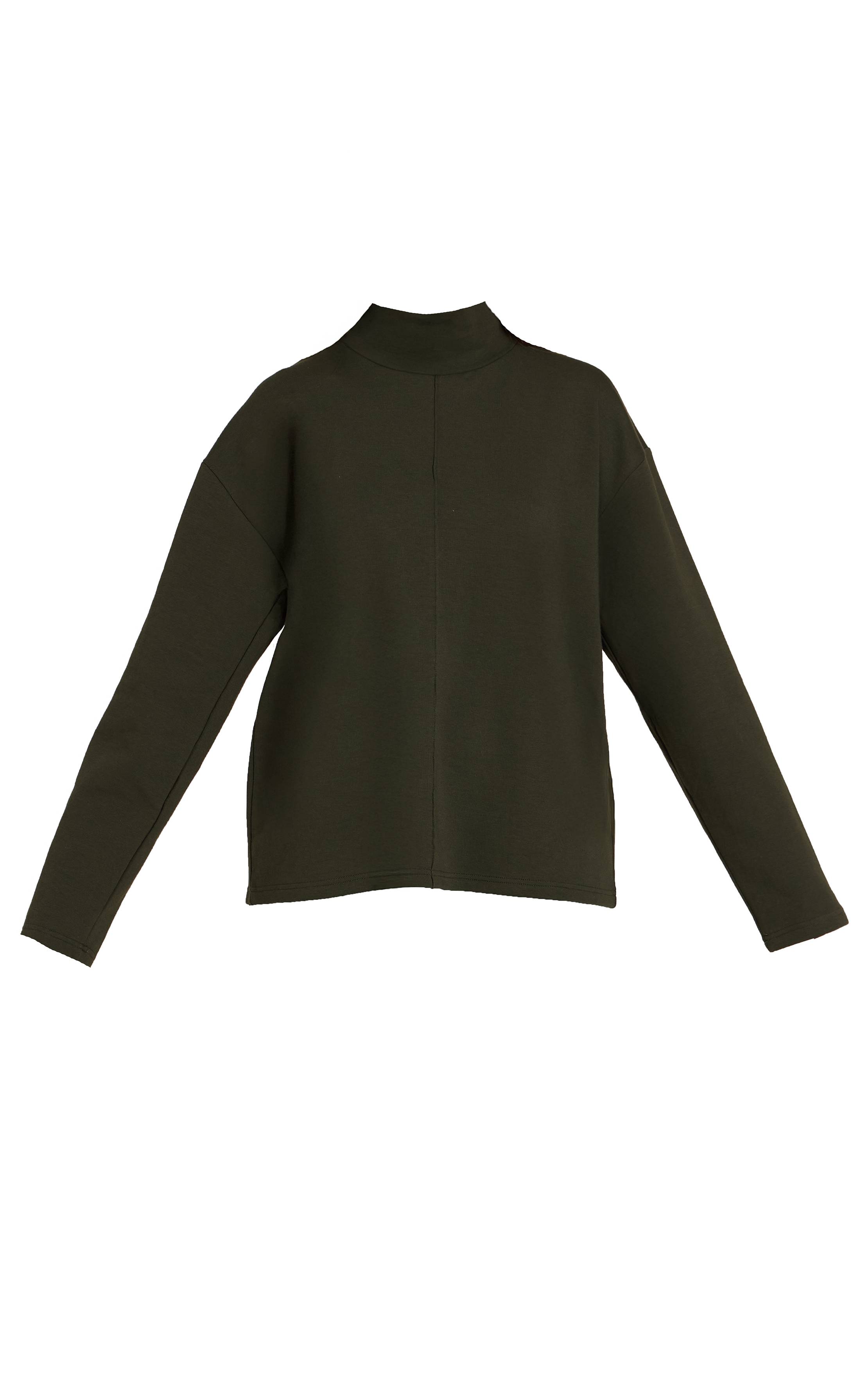 Vert Foncé Sweat-shirt Col Montant À Coutures Entrelacées