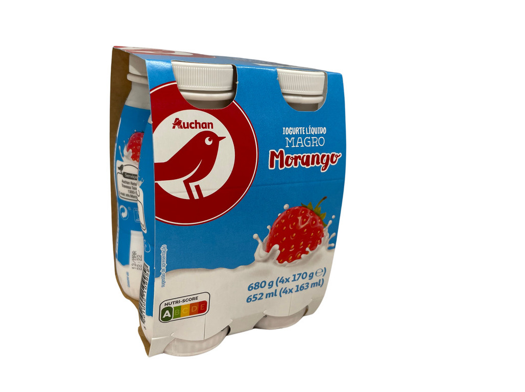 IOGURTE AUCHAN LÍQUIDO MAGRO MORANGO 4X170G