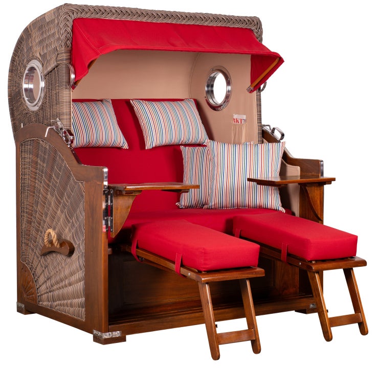 Westerland strandstoel, mahonie, patrijspoort, PE grijs, design 585