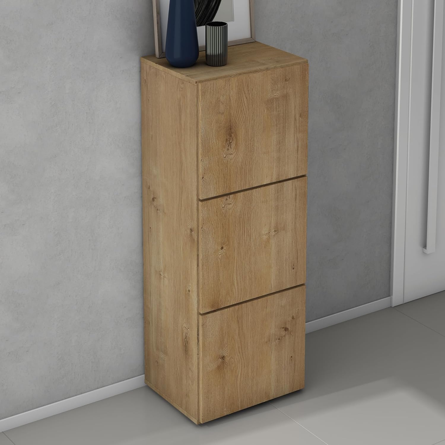 doporro Schuhschrank Schuhregal Schmal Schuhkommode 45 cm Schuhschrank in Kerneiche Holz Aufbewahrung für Schuhe mit 6 Fächern Schuhschrank02
