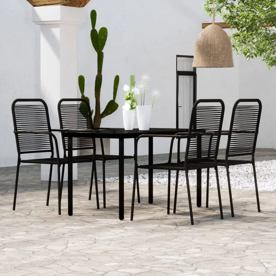 vidaXL - 5-delige Tuinset - Zwart katoenen touw en staal - 140x70 cm