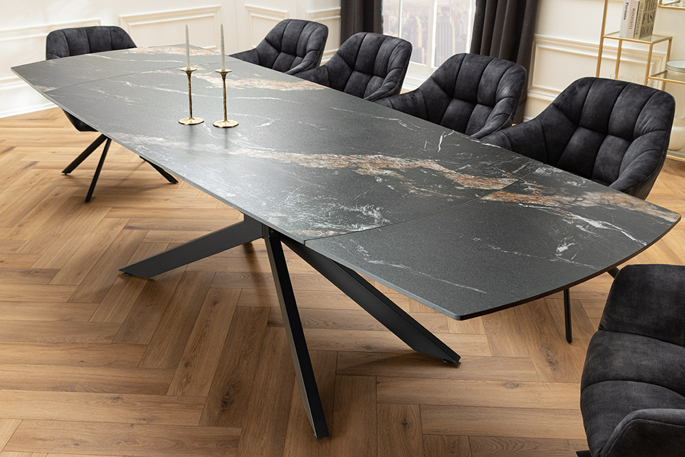 Ausziehbarer Esstisch COSMOS 160-240cm Aurora Oro schwarz gold sand Keramik Metallgestell