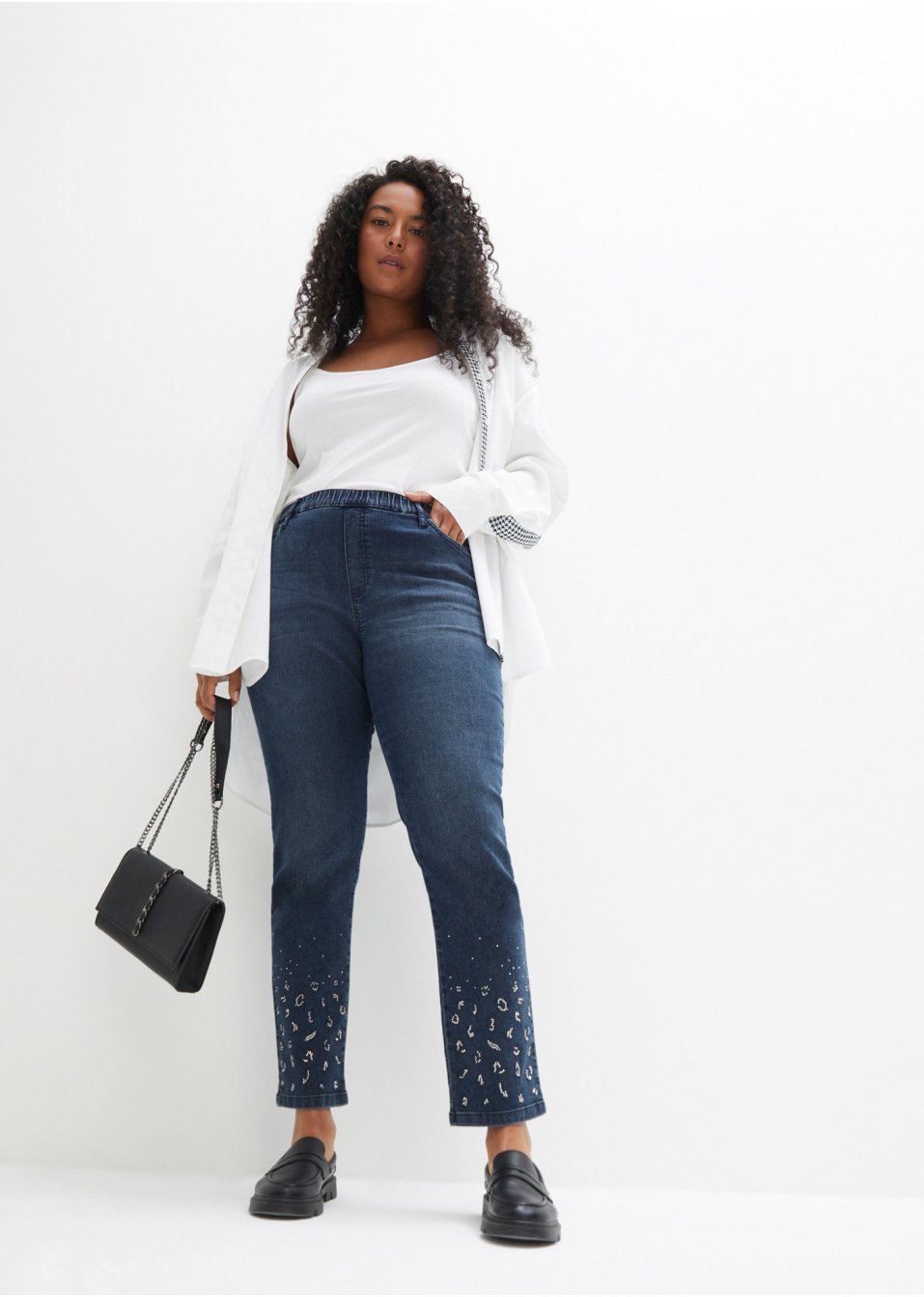 Jean taille extensible avec détails brillants