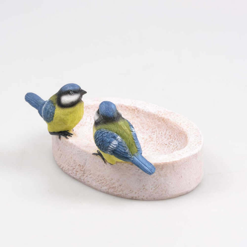Bain oiseau en résine avec oiseaux 20 x 15 x 10.5 cm mésange charbonnière