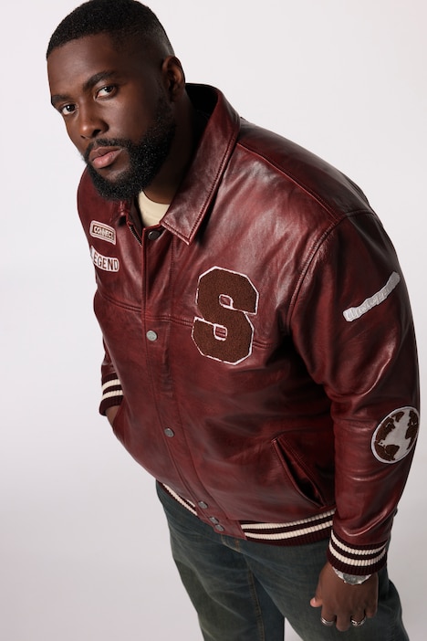 STHUGE Leder-Collegejacke, echtes Leder, Hemdkragen, bis 7 XL