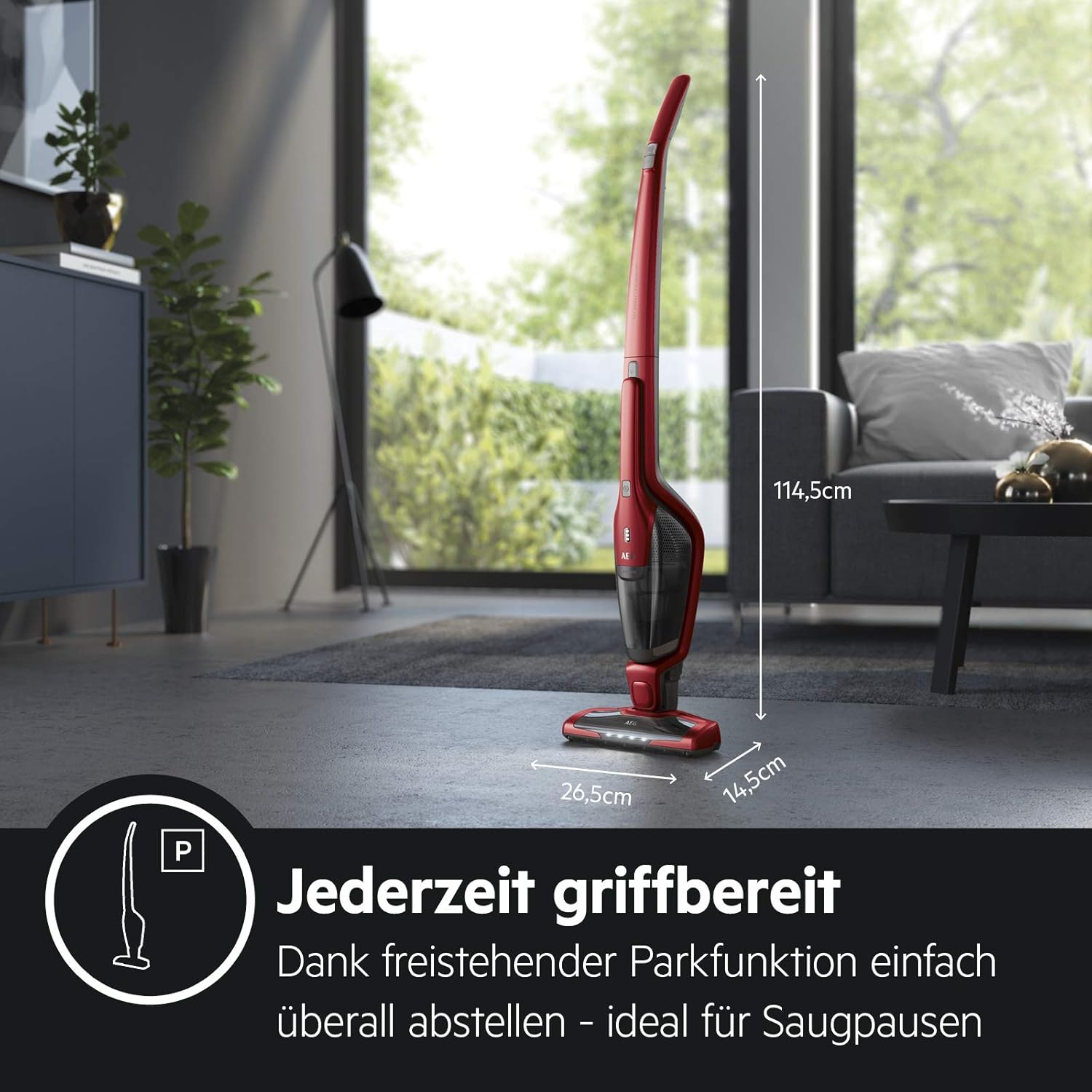 AEG Ergorapido 2in1 Akku Staubsauger, Beutellos, inkl. Tierhaardüse, ETM Testsieger, bis zu 45Min Laufzeit, Freistehend, 180° Drehgelenk, Bürstenreinigungsfunktion, LED-Frontlichter, Rot, CX7-2-45AN
