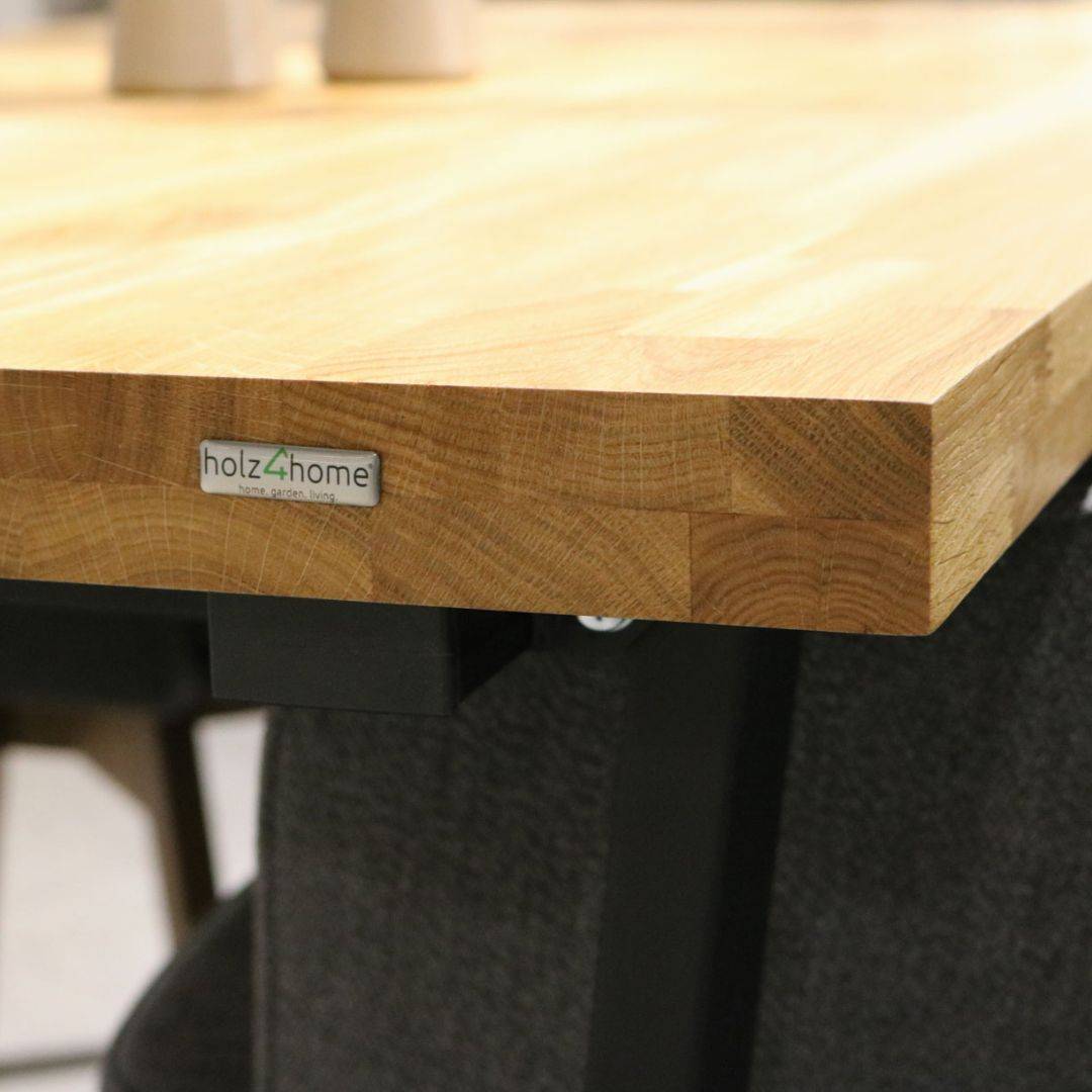 holz4home® Tischplatte ohne Baumkante aus massiver Eiche mit Aufdopplung am Rand | 180cm x 100cm | X-Struktur