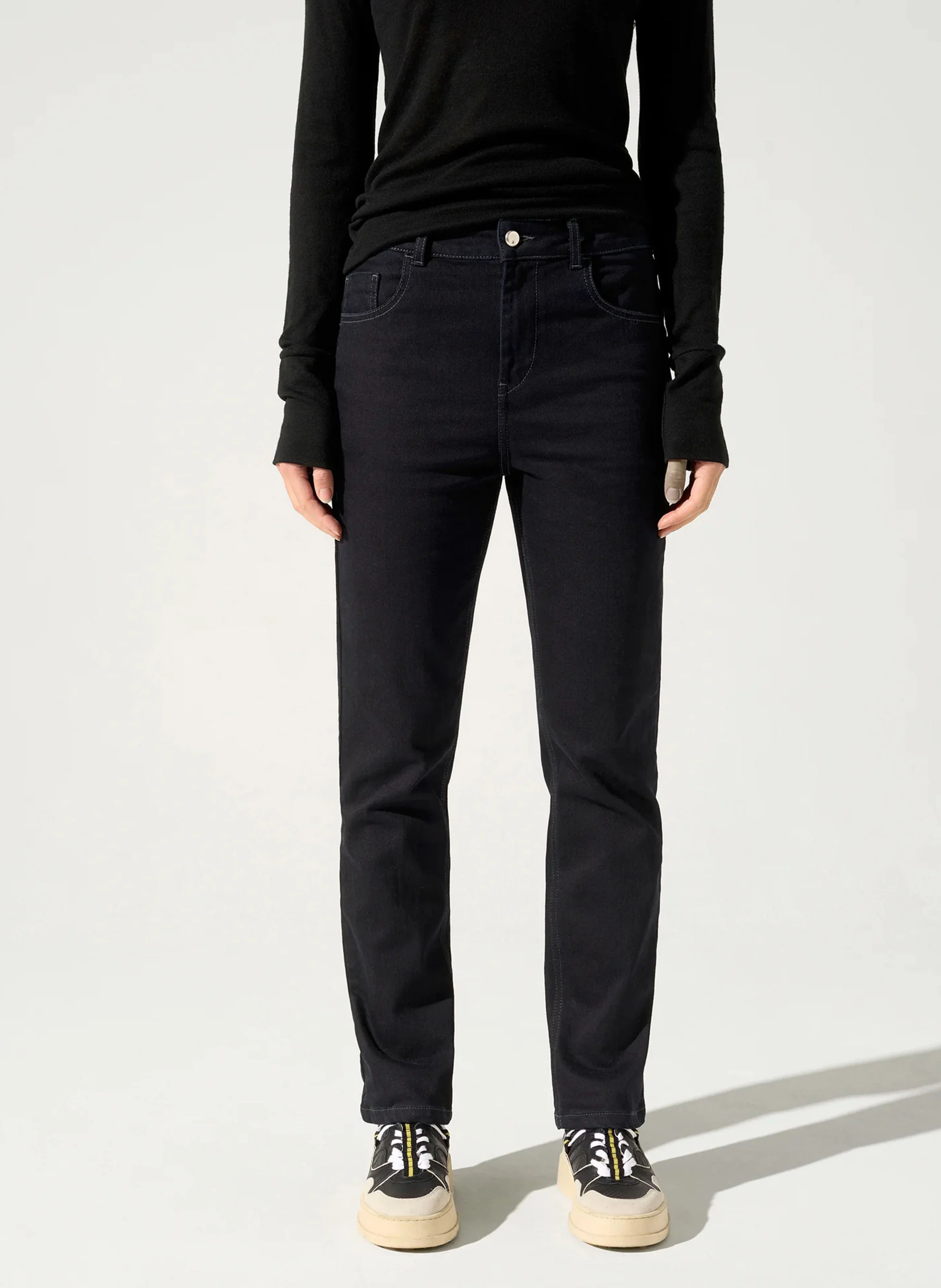 SARA - Jean slim taille haute en coton mélangé | Noir
