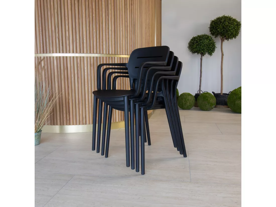 Now's Home - Lot De 4 Fauteuils De Table Noir Exterieur En Polypropylene
