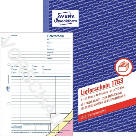 Avery Zweckform 1763 Lieferscheine mit Preisspalte, A5, selbstdurchschreibend, 3x40 Blatt