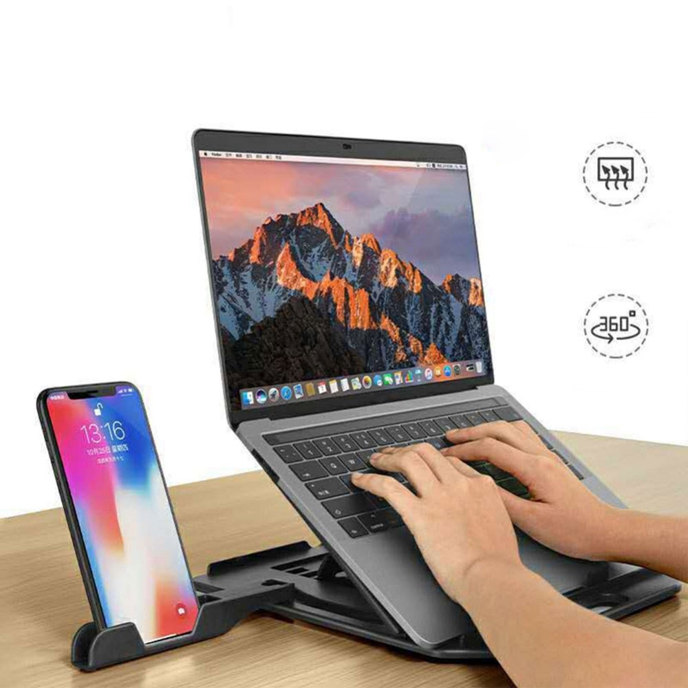 360° Drehbarer MacBook / Laptop Kühler Ständer Halterung mit Lüftungsschlitzen   Handy Halterung (bis 20kg) - Weiss