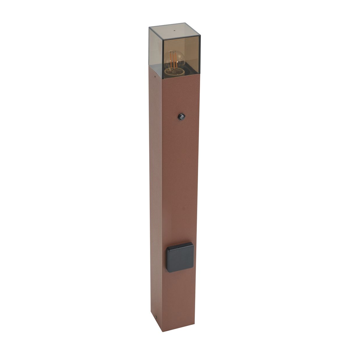 Industrieel buiten paaltje roestbruin met smoke glas 70cm met schemersensor IP44 - Denmark