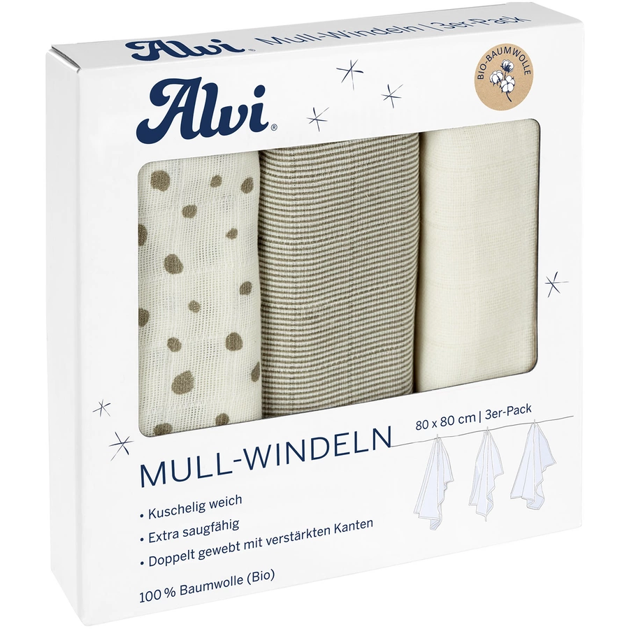 Alvi® Mullwindeln 3er Pack Aqua Dot 80 x 80 cm