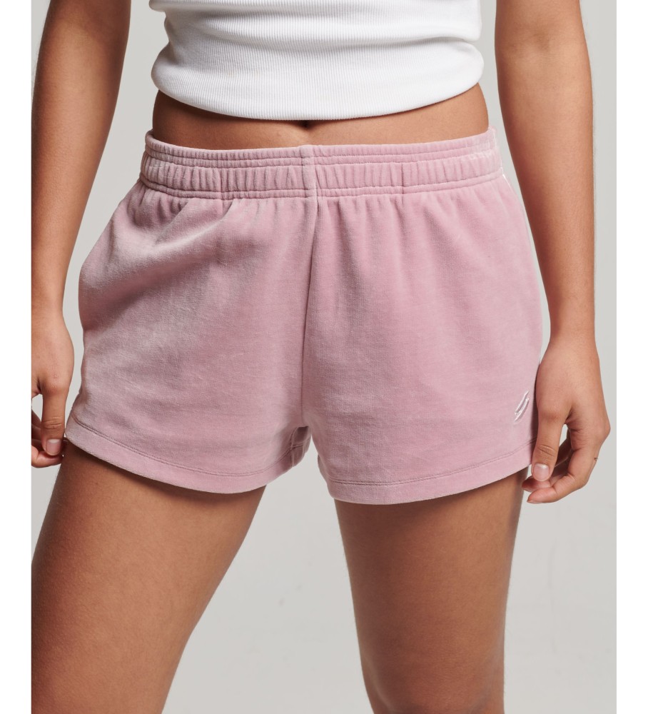 Shorts de veludo rosa com logo S da Superdry