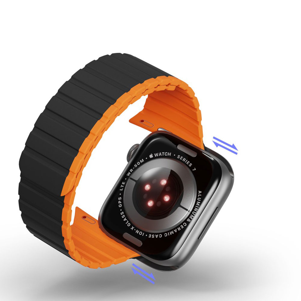 Apple Watch (42/41/40/38 mm) Silikon Armband mit Magnet-Verschluss (Gelenkumfang: 170-220mm) - Schwarz / Orange