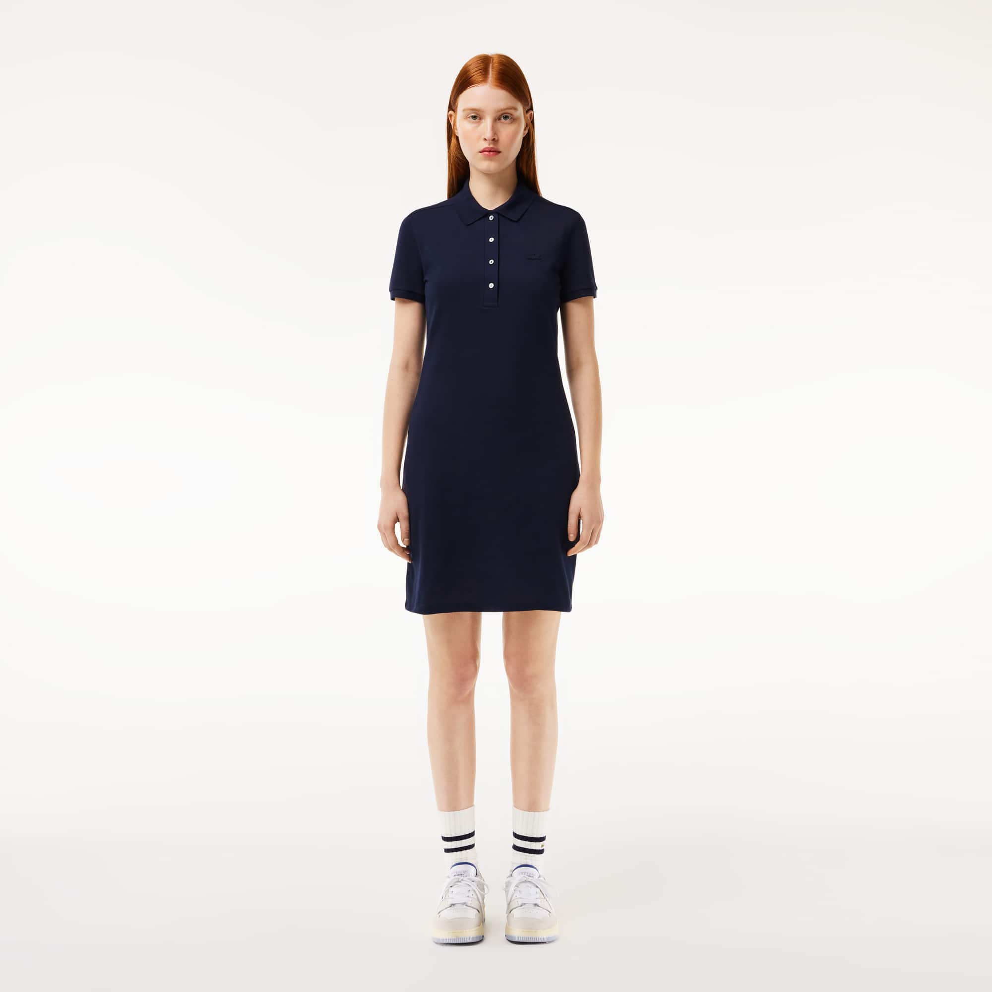 Robe polo en piqué de coton stretch Robes & Jupes - Bleu - Lacoste - Femme