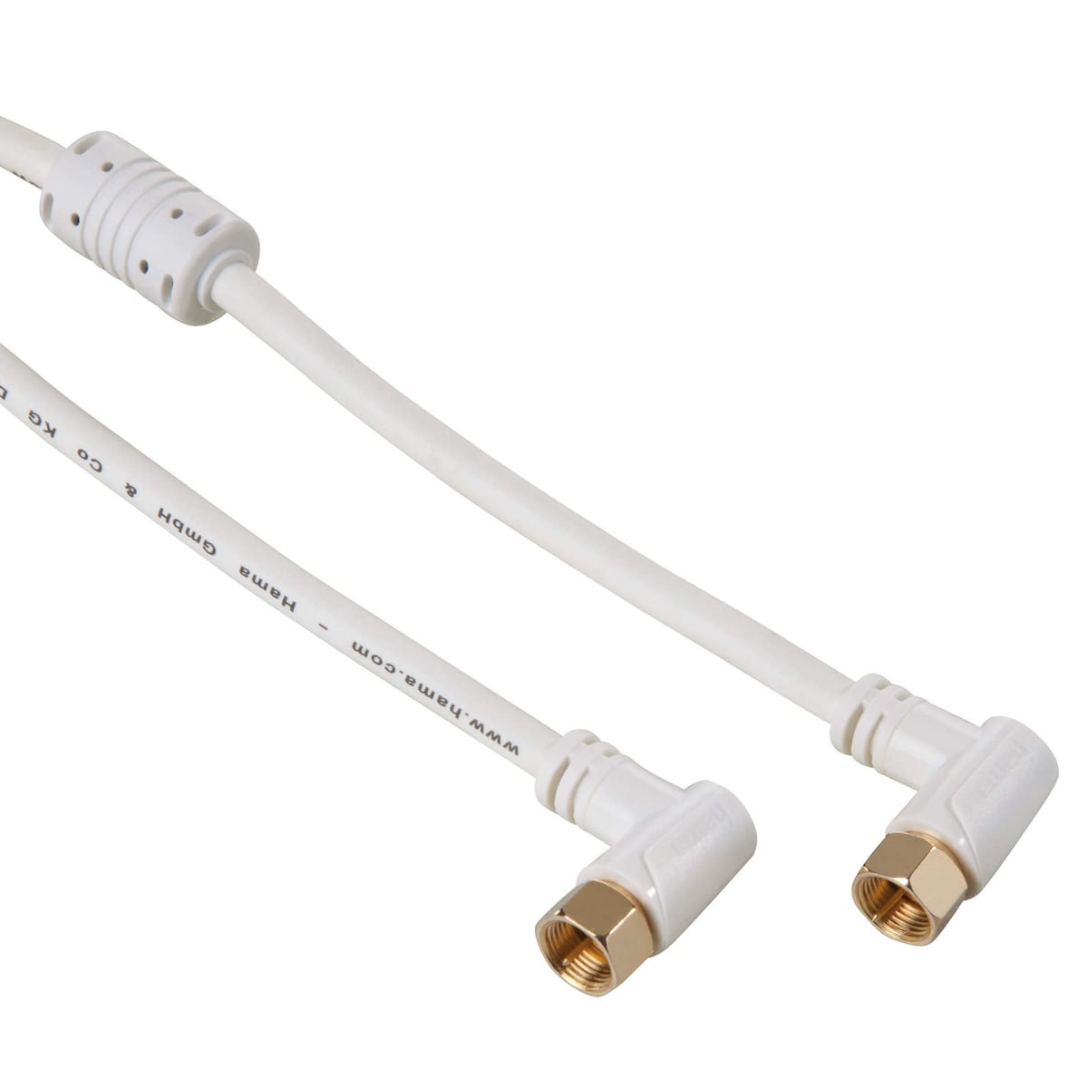 HAMA Kabel Antenn SAT 95dB Vinklet F-Plug - F-Plug Gull Hvit 1.5m