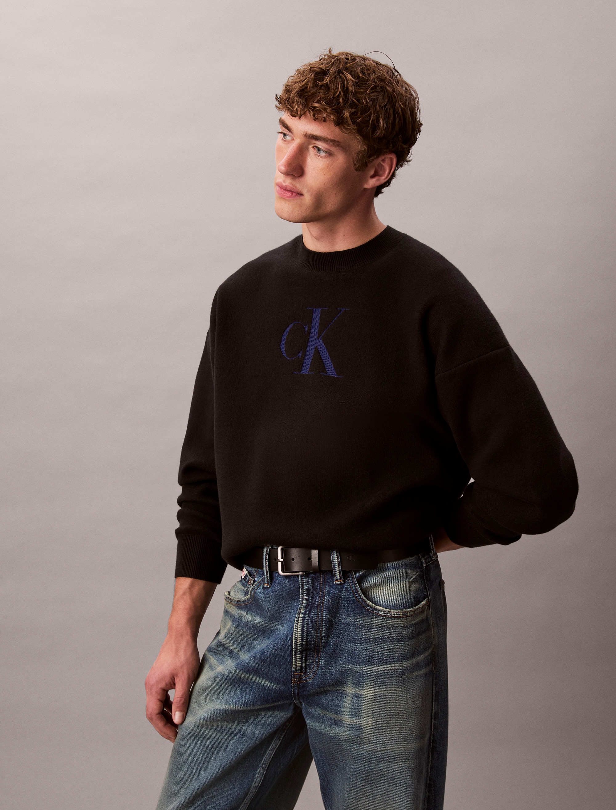 Calvin Klein Jeans Rundhalspullover »LS CTTN CASHMERE 3D LOGO CRWNK S« Mit Rundhalsausschnitt, regular fit