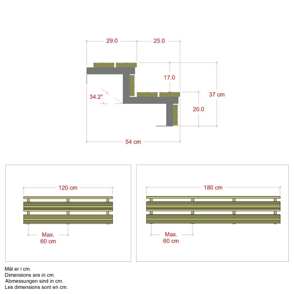 TERRASSETRAPP PLUS 2-STEG 34,2° STÅL 54X37X120CM