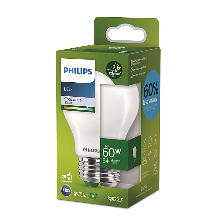 Ampoule LED E27 blanc froid Philips Ultra efficient A60 40lm4W=60W