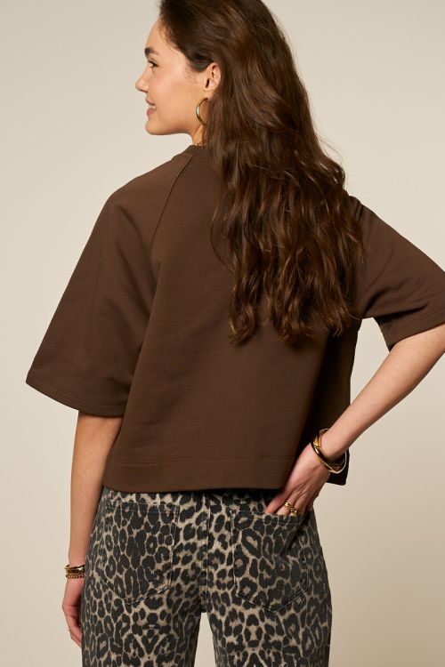 Donkerbruine sweater met korte mouwen 