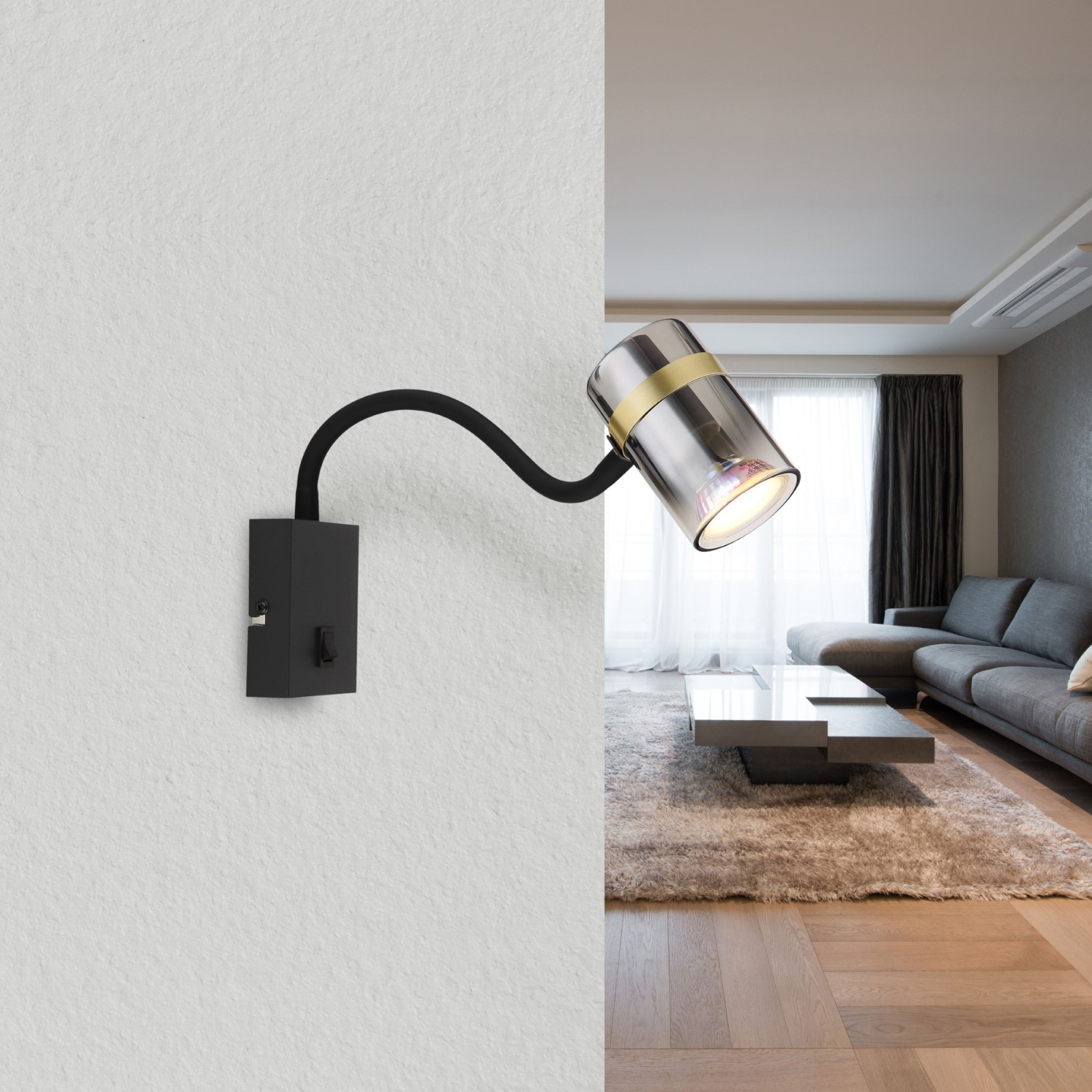 Wandleuchte - schwarz matt - mit Flexarm