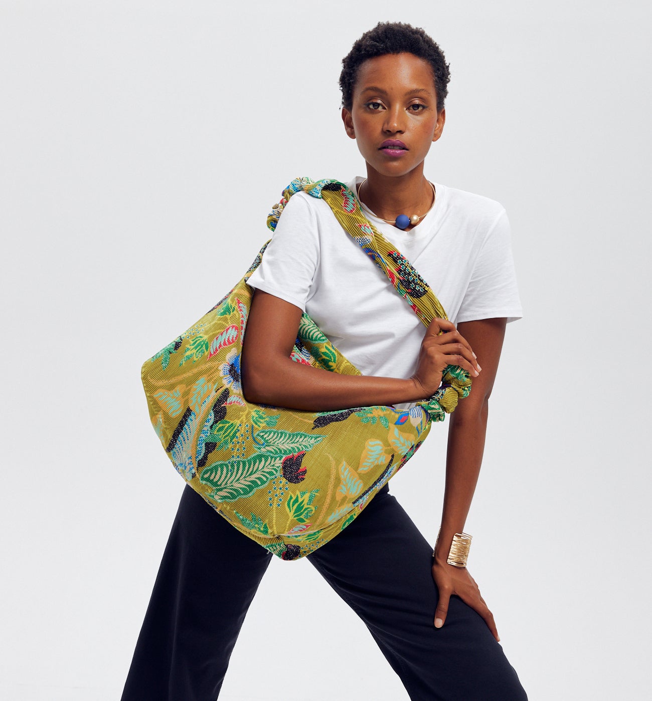 Grand sac plissé imprimé - ANIS MOYEN