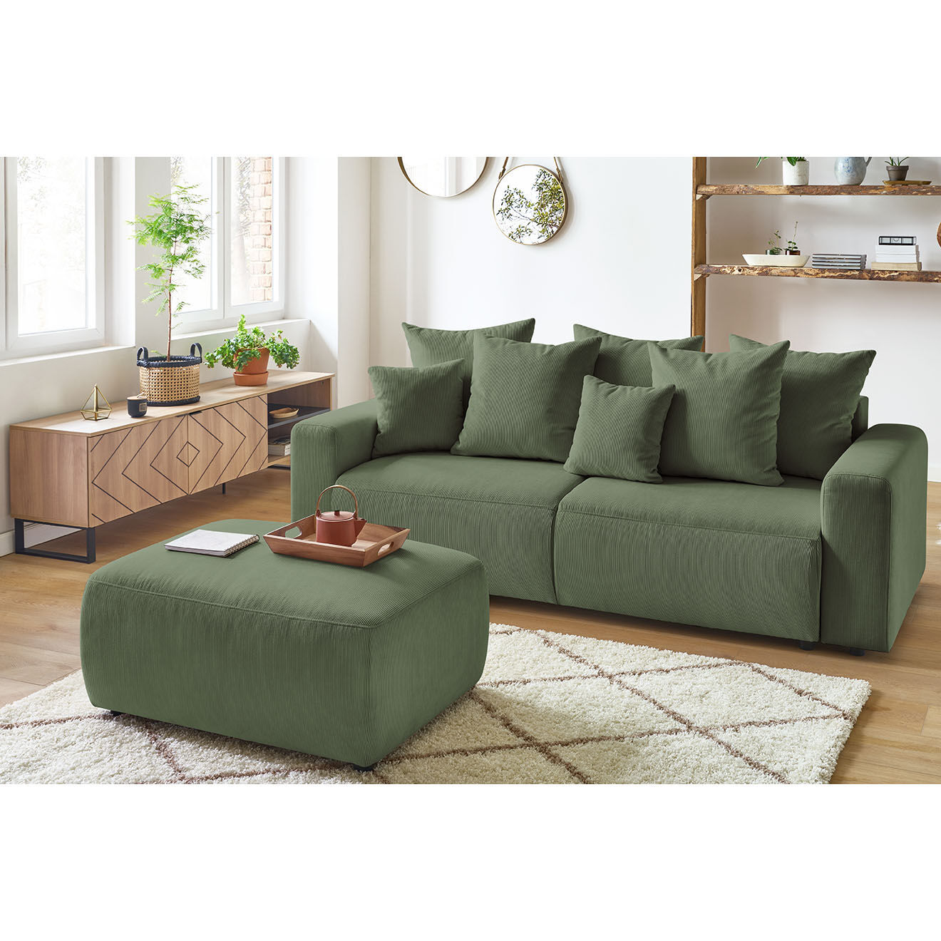 Bobochic Pouf en Velours côtelé Envy vert - 100x70x44 cm