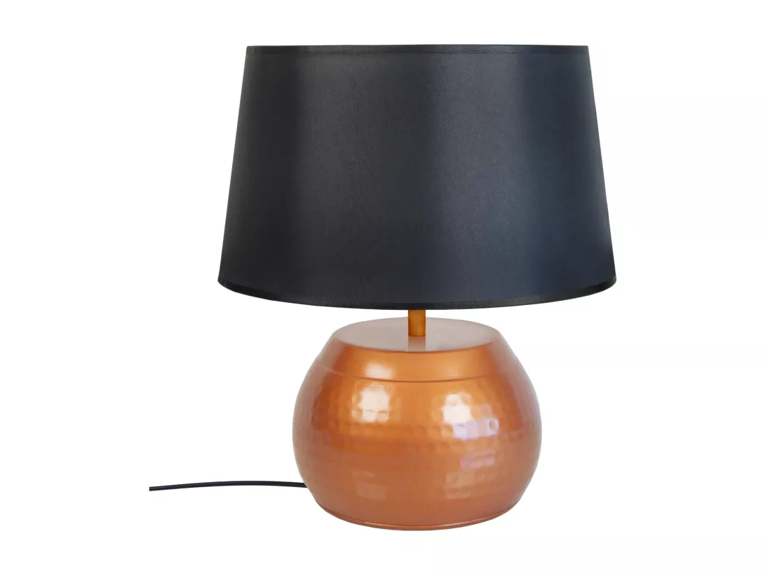 Lampe de chevet globe métal cuivre 37 cm.