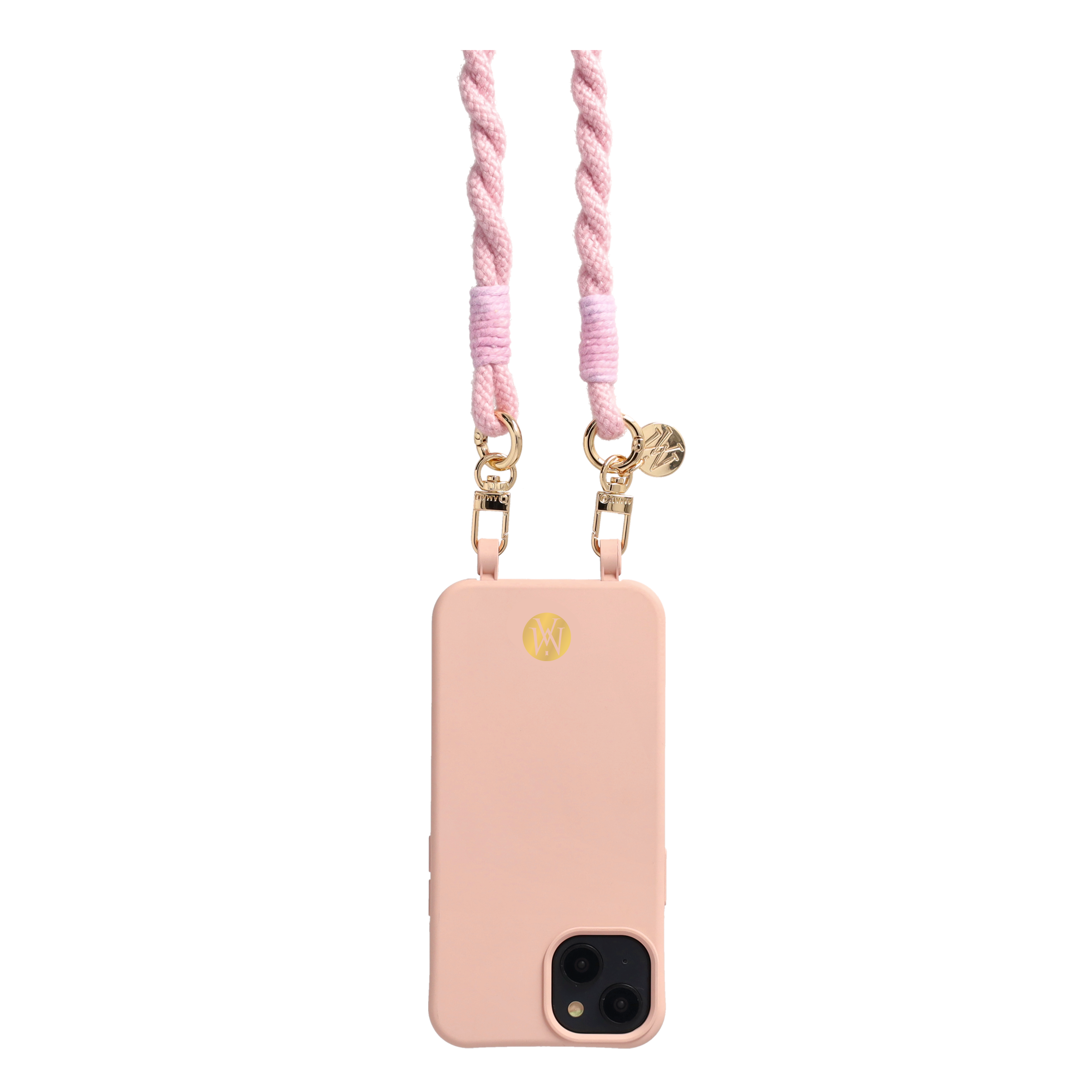 Handgemachte Handykordel Gedrehtes Umhängeband für Handyhüllen Gold - Rosa (Rainbow)