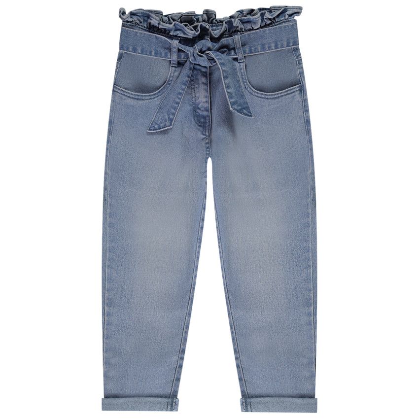 Jean paperbag avec ceinture à nouer pour fille - Bleu