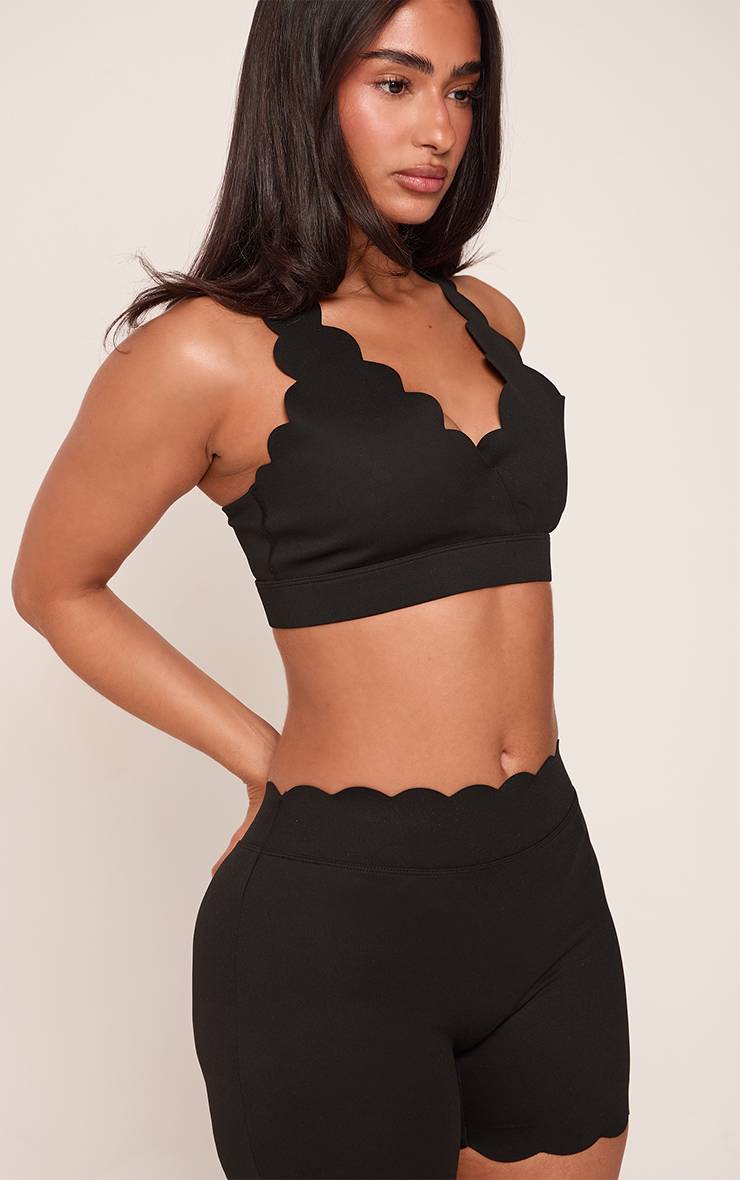 Noir Brassière De Sport Triangle À Bords Festonnés Sculpt Petite