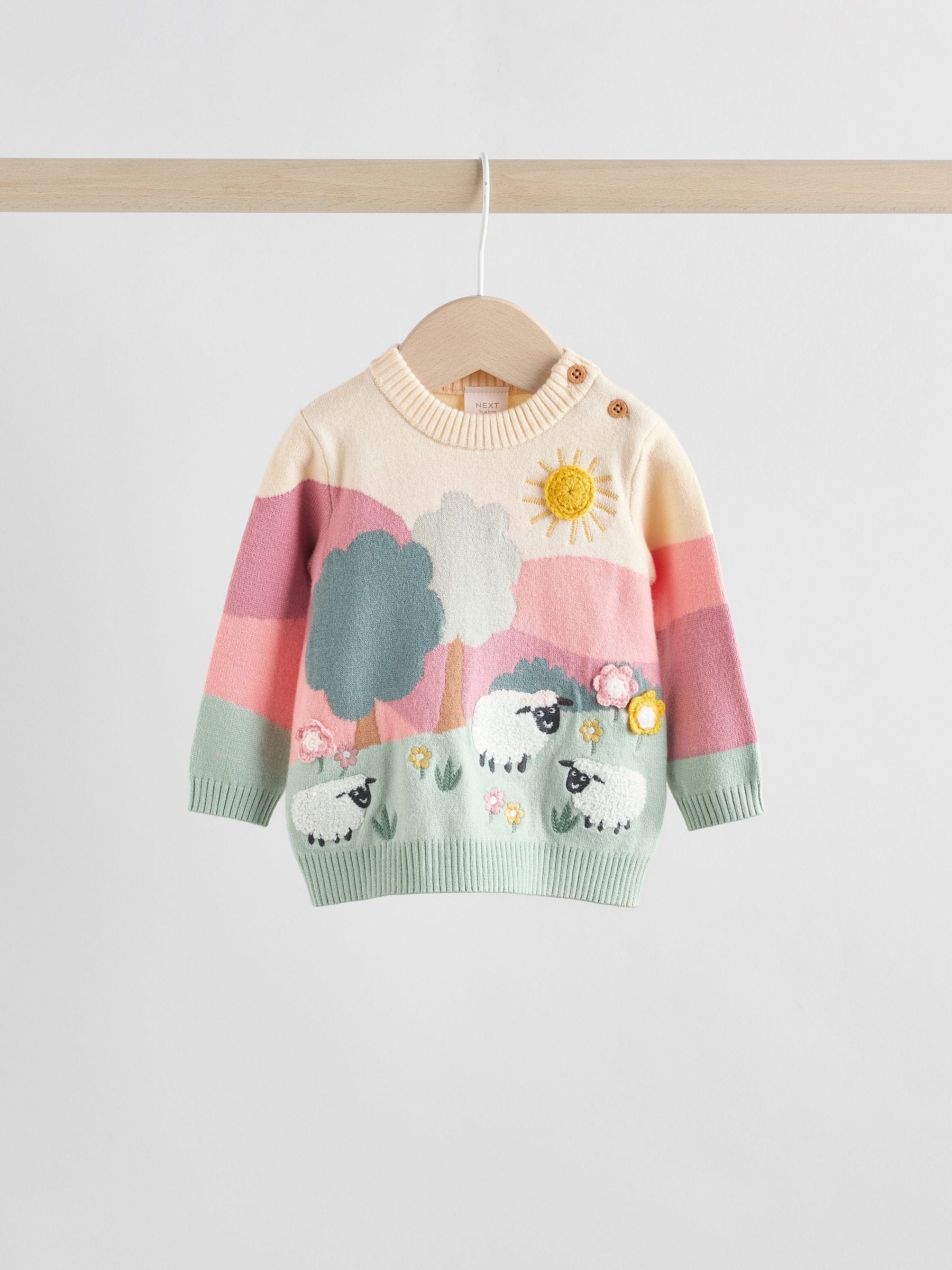 Pink Sheep Scene - Gebreide babytrui en leggings set 2 -delig (0mnd -2jr)