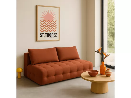 Canapé convertible 3 places avec coffre de rangement en tissu chenille terracotta - Léo