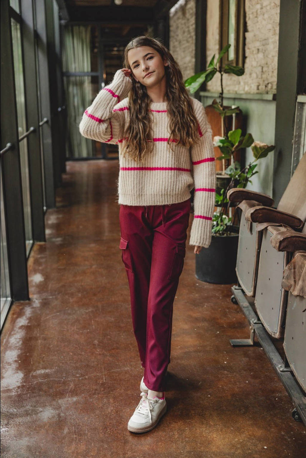LOOXS loose fit cargobroek wijnrood