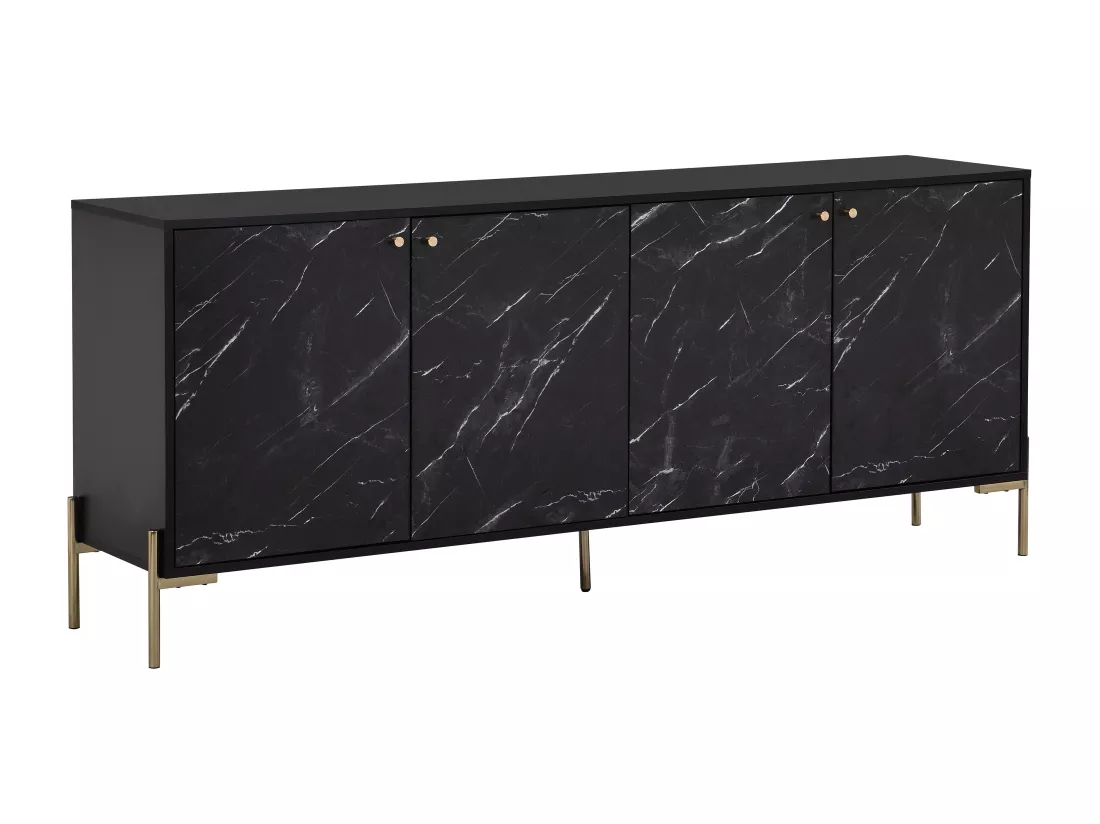 Buffet avec 4 portes en MDF et métal - Effet marbre noir et doré - CIEMILA de Pascal Morabito