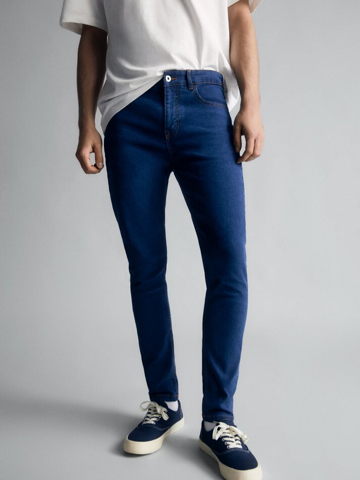Calça jeans skinny com efeito spray - Azul