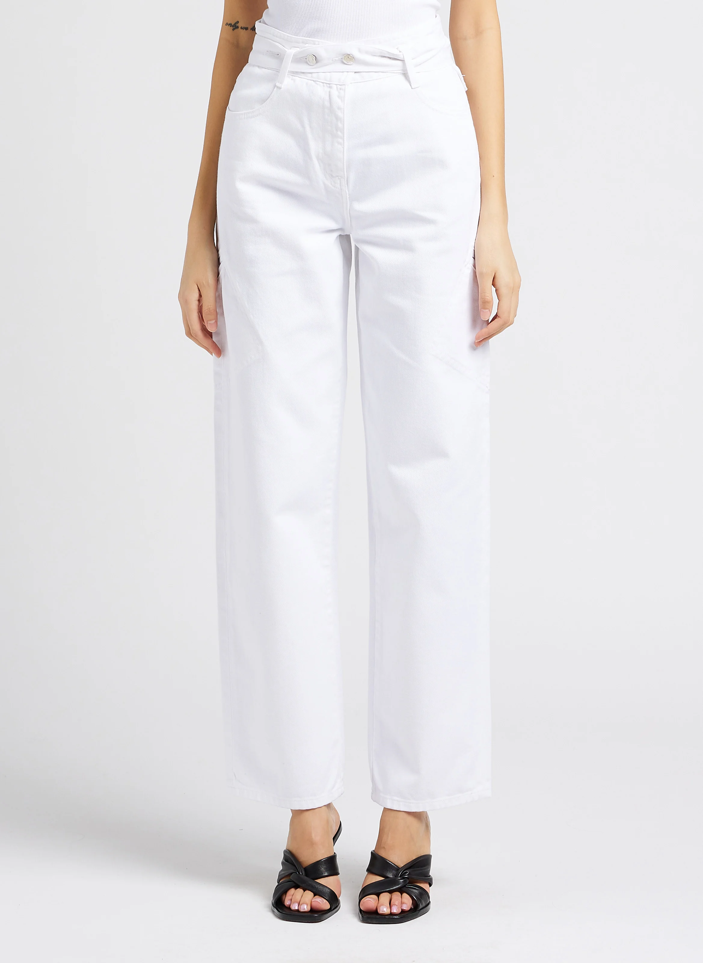 JINN - Jean flare taille haute en coton | Blanc