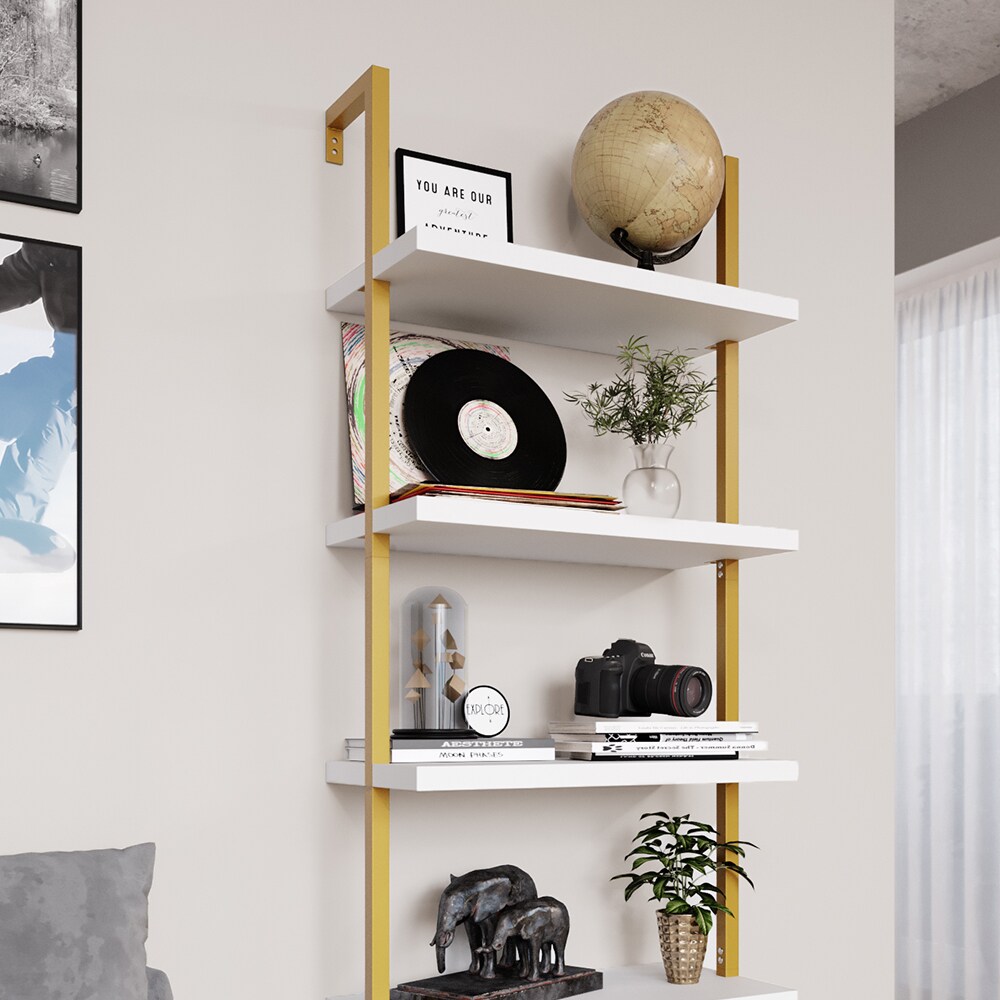 Vicco Loft Bücherregal Ava Standregal Wandregal 5 Ablagen Leiterregal Gold