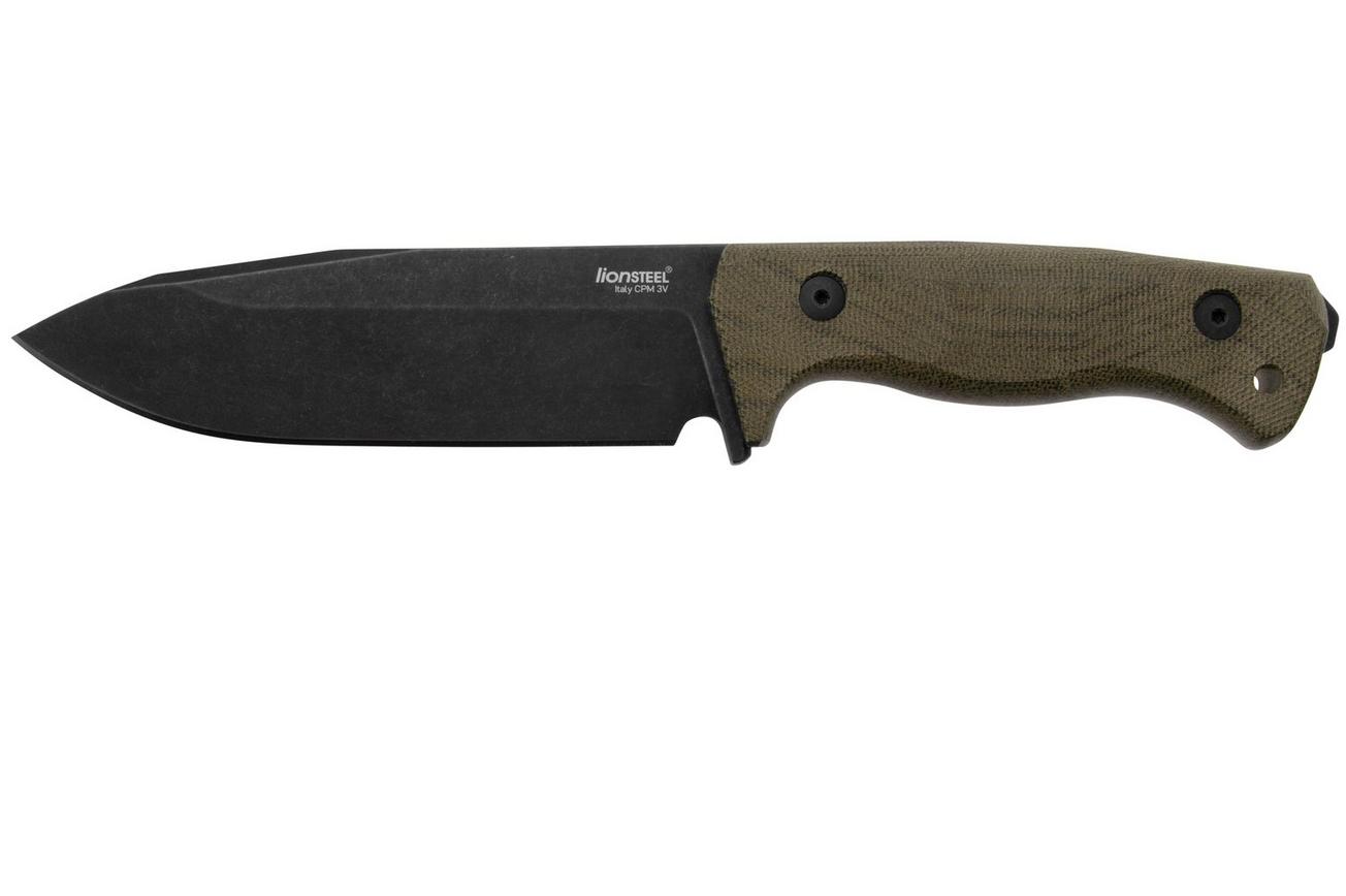 LionSteel T6 Old Black, Green Canvas Micarta T6B-CVG vaststaand mes