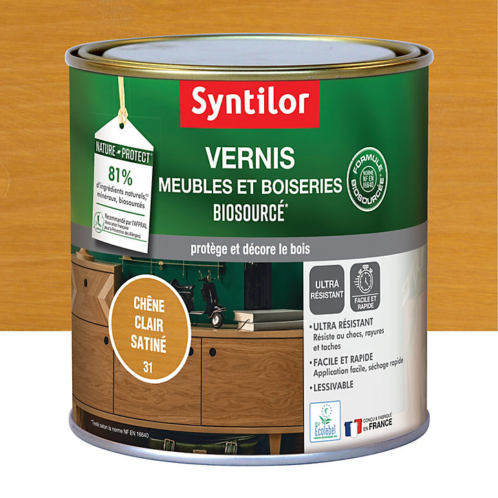 Vernis meubles et boiseries Biosourcé Nature Protect Syntilor chêne clair satiné 0,5L