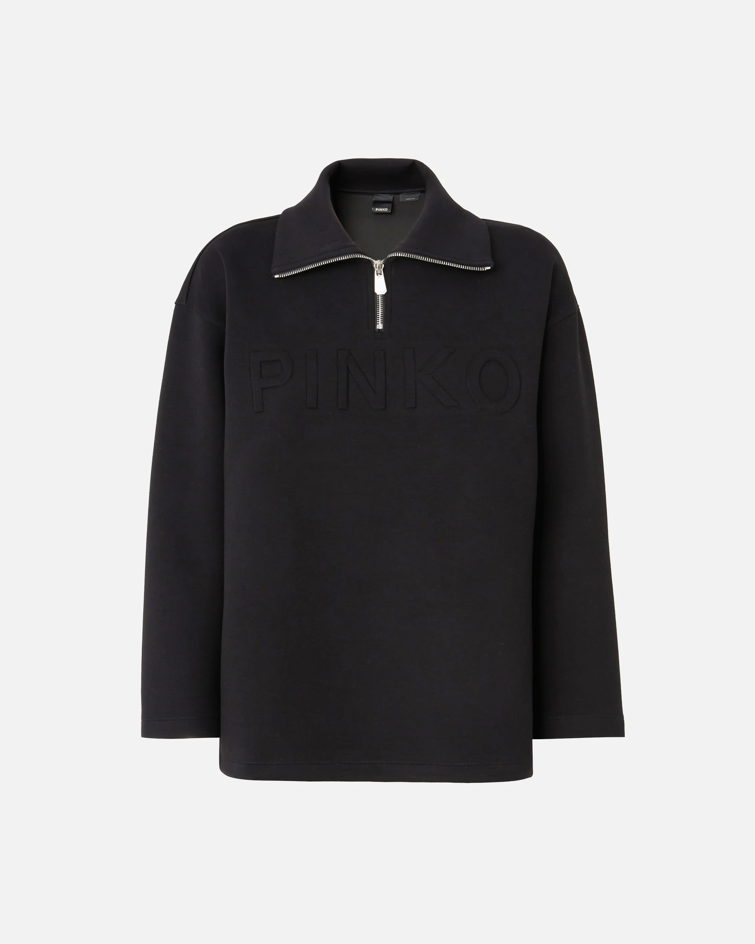 Sweat-shirt à col montant zippé avec logo brodé | Noir