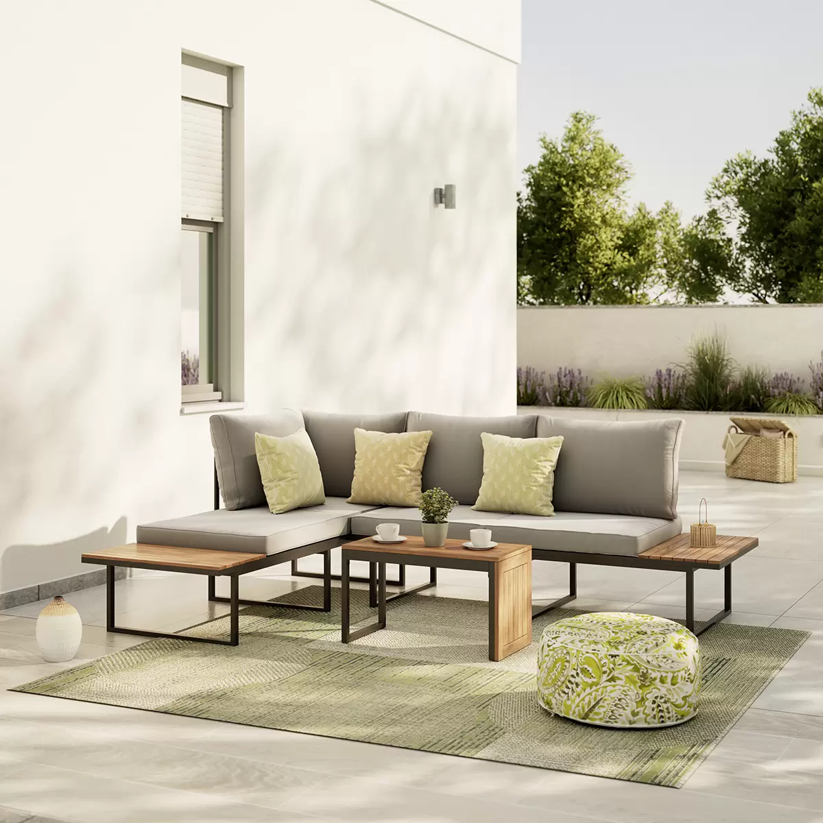 Beldano Loungegarnitur Malaga 2-teilig grau,natur,schwarz