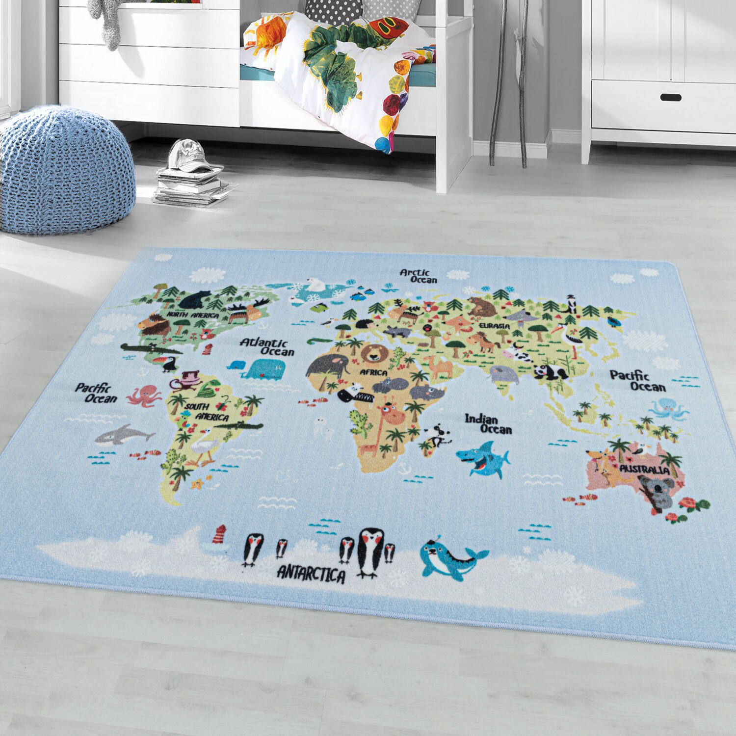 Kinderteppich Spielteppich Für Kinderzimmer, Weltkarte Mit Tieren, Höhe 8 mm