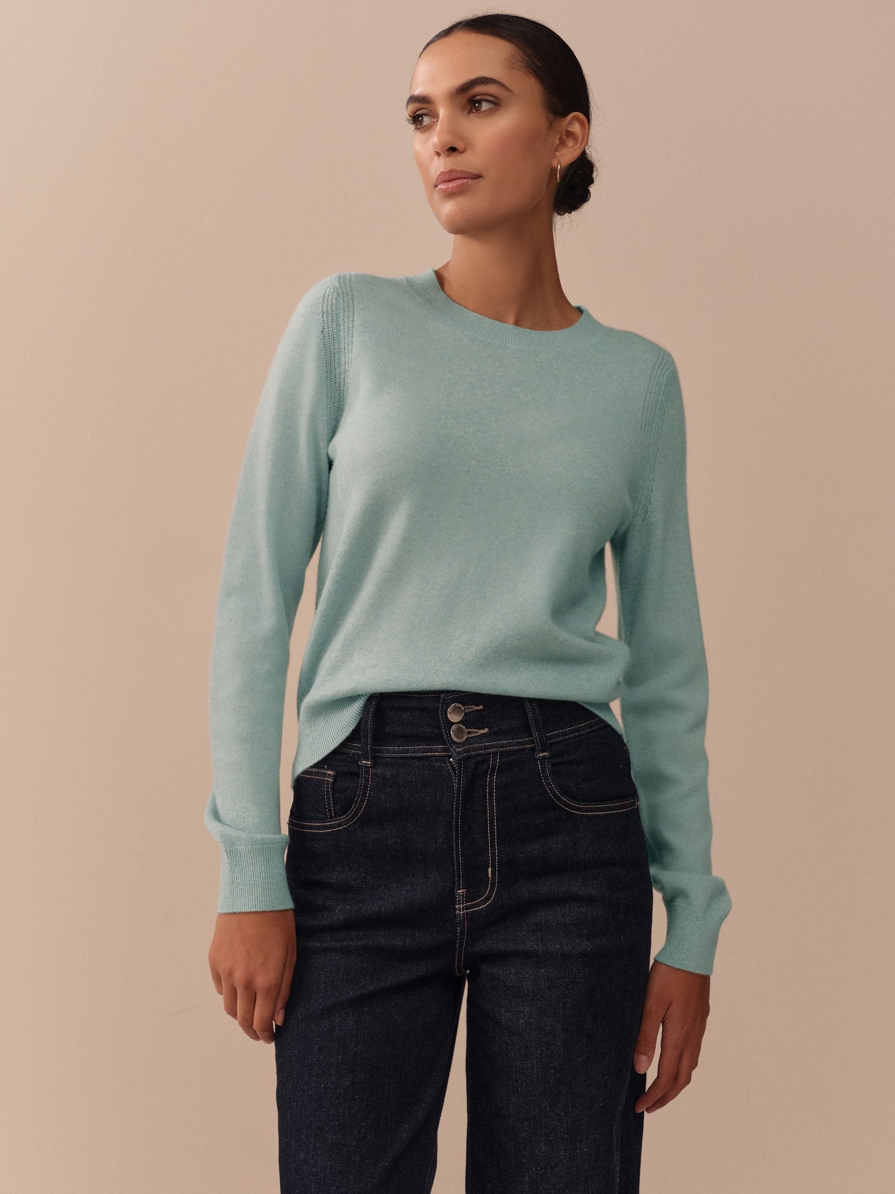 Lichtblauw - N.Premium 100% Cashmere Crew Neck Jumper