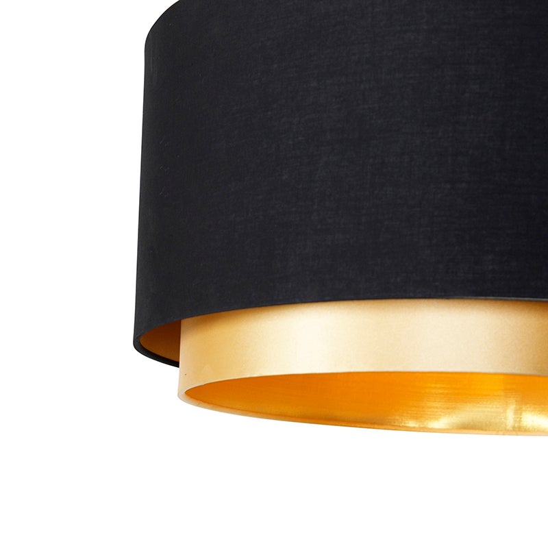 QAZQA - Moderne booglamp, zwart met dubbele kap, zwart en goud | Messing - XXL | Woonkamer | Slaapkamer - Staal, langwerpig - LED-compatibel, E27