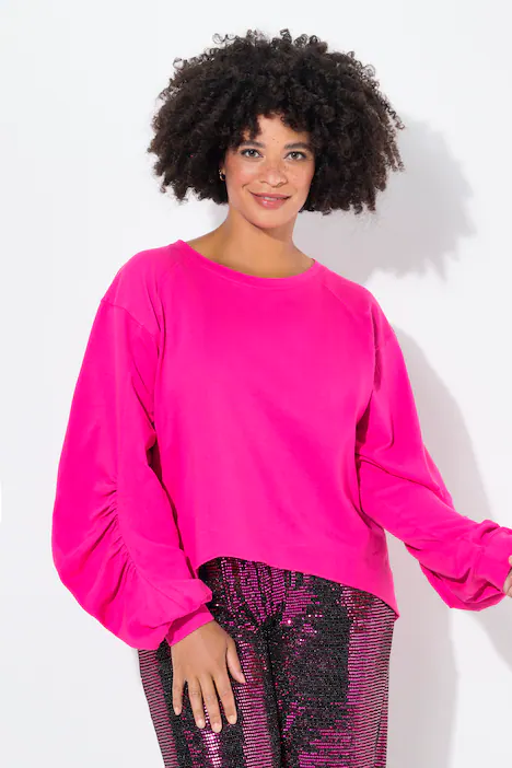 Sweatshirt, A-Linie, geraffter Raglan-Langarm, neon berry