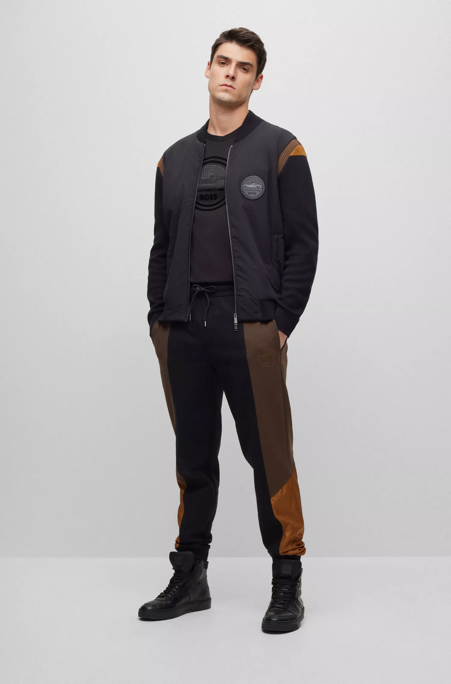 Calça de fato de treino BOSS Black-Porsche x BOSS impermeável com bordado do logótipo