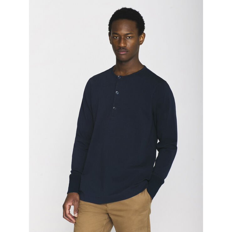 Knowledge Cotton Apparel BO long sleeve henley - GOTS/Vegan Blå